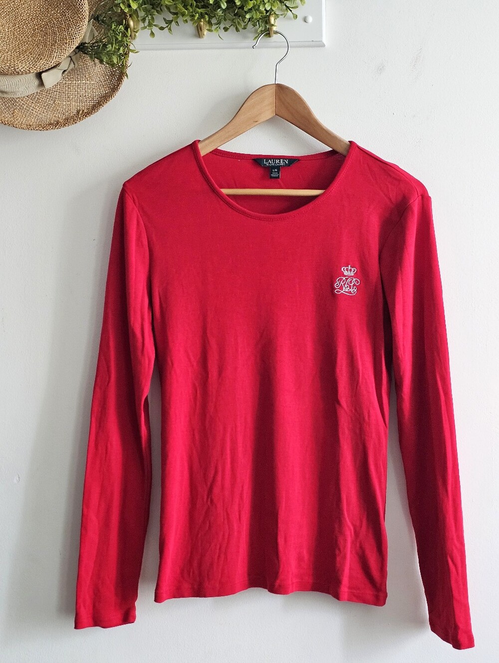 Lauren Ralph Lauren Equestrian Crown Monogram Cotton Top Red L